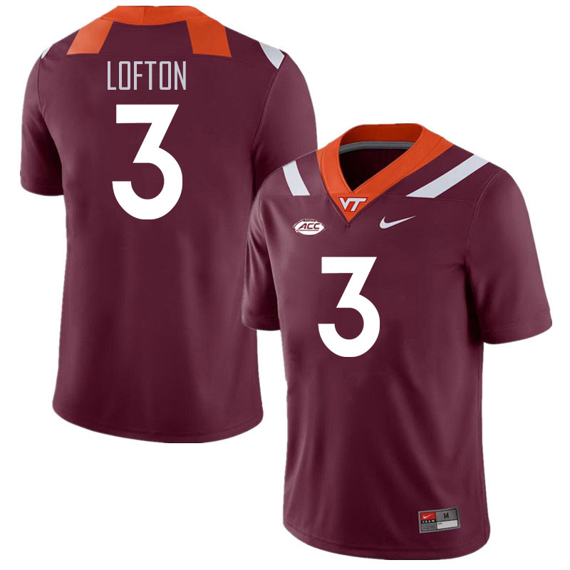 Men #3 Da'Wain Lofton Virginia Tech Hokies College Football Jerseys Stitched Sale-Maroon
